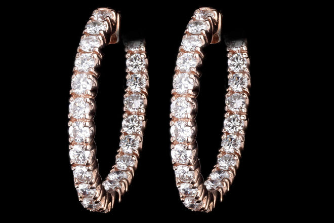 14K Rose Gold 2.25 Carat Total Weight Round Brilliant Cut Diamond Inside-Out Hoop Earrings - Queen May