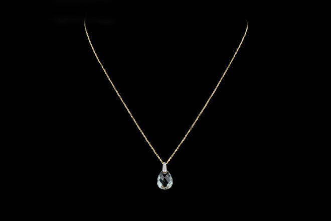14K Yellow Gold Briolette Cut Prasiolite & Diamond Pendant Necklace - Queen May