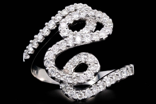 18K White Gold .74 Carat Total Weight Round Diamond Abstract Squiggle Ring - Queen May