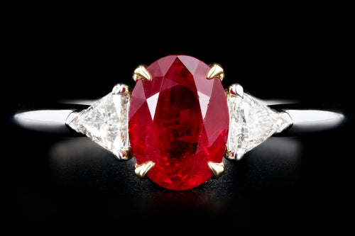 Platinum & 18K Yellow Gold 1.39 Carat Oval Natural Burma Ruby & Trillion Diamond Ring GIA Certified - Queen May