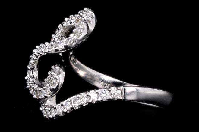 18K White Gold .74 Carat Total Weight Round Diamond Abstract Squiggle Ring - Queen May