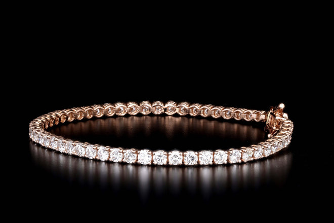 14K Rose Gold 5.07 Carat Total Weight Round Diamond Tennis Bracelet - Queen May