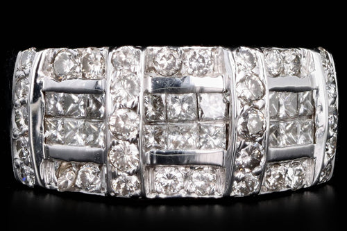 18K White Gold 1.75 Carat Total Weight Invisible Set Princess Cut Diamond Thick Band - Queen May