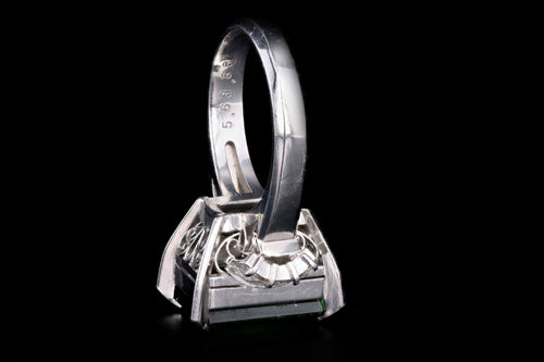 Platinum 5.63 Carat Emerald Cut Green Tourmaline & Baguette Diamond Ring - Queen May