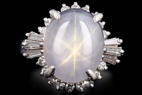 Retro Platinum 7.71 Carat Natural Star Sapphire & Diamond Fan Ring - Queen May