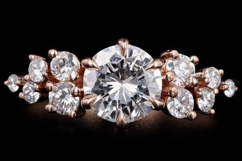 14K Rose Gold 0.90 Carat Round Brilliant Cut Diamond Floral Engagement Ring GIA Certified - Queen May