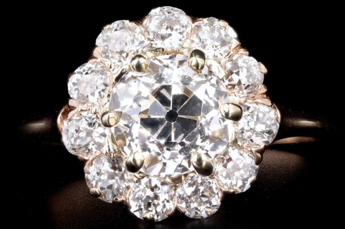 Victorian 14K Rose Gold 1.57 Carat Old European Cut Diamond Cluster Halo Engagement Ring GIA Certified - Queen May