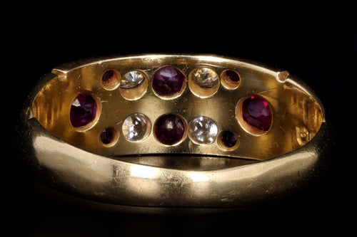 Victorian Circa 1899 William J. Holmes 18K Yellow Gold Natural Ruby & Old Mine Cut Diamond Band - Queen May