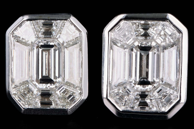 18K White Gold .72 Carat Total Weight Mosaic Emerald Cut Diamond Stud Earrings - Queen May