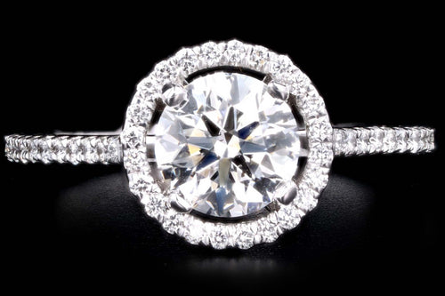 18K White Gold 1.05 Carat Round Brilliant Diamond Halo Engagement Ring GIA Certified - Queen May