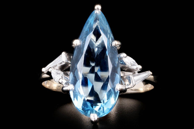 18K White Gold 2.52 Carat Pear Cut Aquamarine & Diamond Ring - Queen May