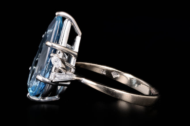 18K White Gold 2.52 Carat Pear Cut Aquamarine & Diamond Ring - Queen May