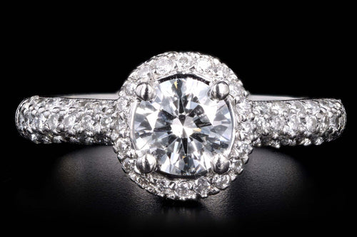 Platinum .75 Carat Round Brilliant Diamond Pave Halo Engagement Ring - Queen May