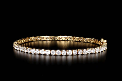 14K Yellow Gold 4.05 Carat Total Weight Round Brilliant Cut Diamond Tennis Bracelet - Queen May
