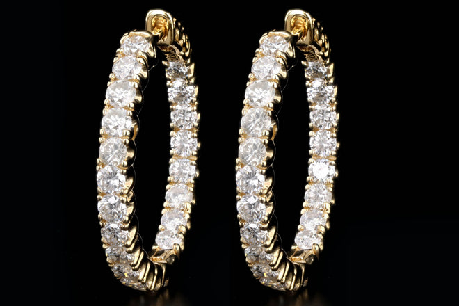 14K White or Yellow Gold 3.40 Carat Total Weight Round Brilliant Cut Diamond Inside-Out Hoop Earrings - Queen May