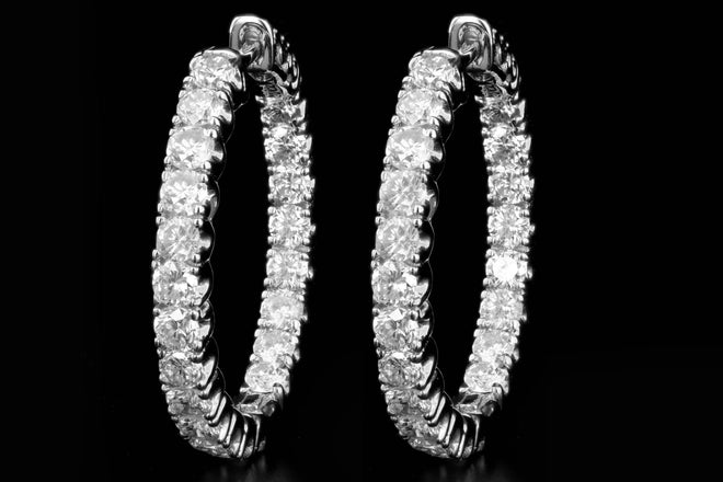 14K White or Yellow Gold 3.40 Carat Total Weight Round Brilliant Cut Diamond Inside-Out Hoop Earrings - Queen May