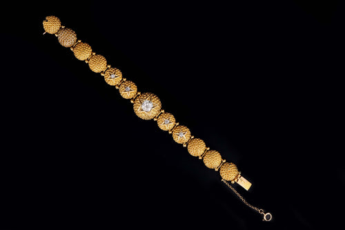 Victorian 14K Yellow Gold 1.50 Carat Old Mine Cut Diamond Starburst Button Bracelet - Queen May