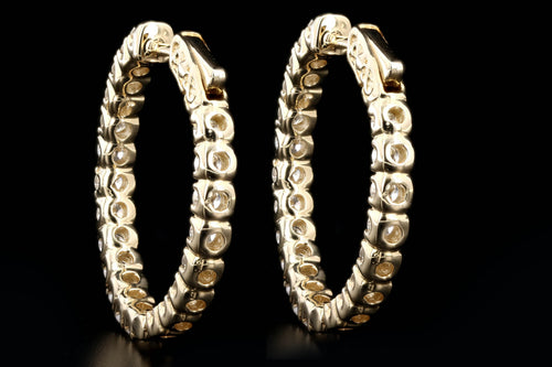 14K White or Yellow Gold 3.40 Carat Total Weight Round Brilliant Cut Diamond Inside-Out Hoop Earrings - Queen May