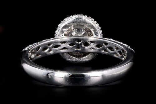 Platinum .75 Carat Round Brilliant Diamond Pave Halo Engagement Ring - Queen May