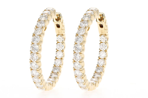 14K White or Yellow Gold 3.40 Carat Total Weight Round Brilliant Cut Diamond Inside-Out Hoop Earrings - Queen May