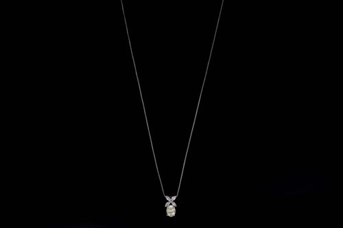 Platinum 1.33 Carat Oval Cut Light Yellow Diamond Pendant Necklace - Queen May