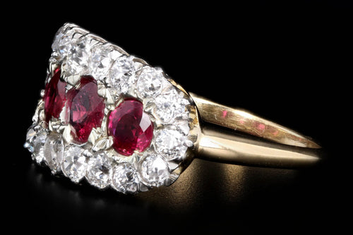 Victorian 18K Yellow Gold Four Round Natural Ruby & Old European Cut Diamond Ring - Queen May