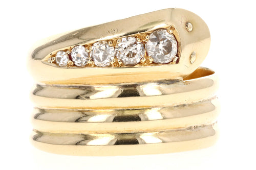 Victorian 18K Yellow Gold Old European Cut Diamond Snake Ring - Queen May