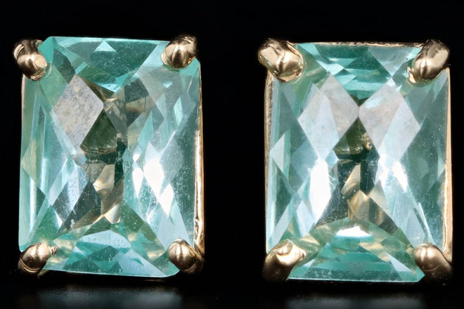 14K Yellow Gold 2.75 Carat Total Weight Blue Topaz Stud Earrings - Queen May