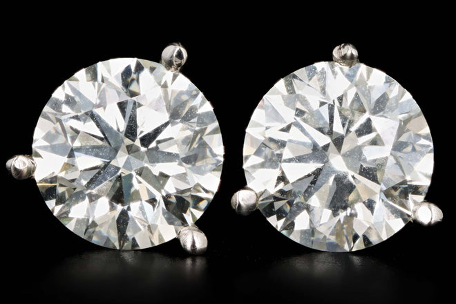 14K White Gold 3.40 Carat Total Weight Round Brilliant Cut Diamond Martini Stud Earrings - Queen May