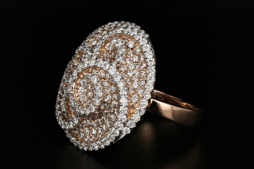 New 18K Rose Gold 4.08 Carat Diamond Weight Total Cocktail Ring - Queen May