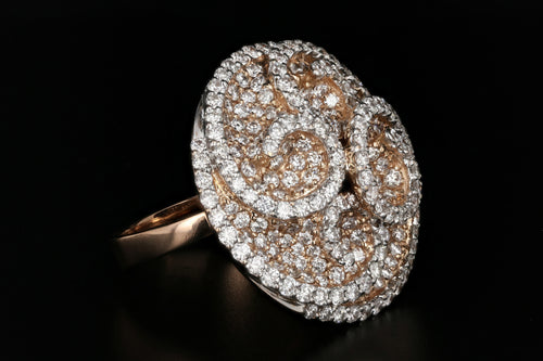 New 18K Rose Gold 4.08 Carat Diamond Weight Total Cocktail Ring - Queen May