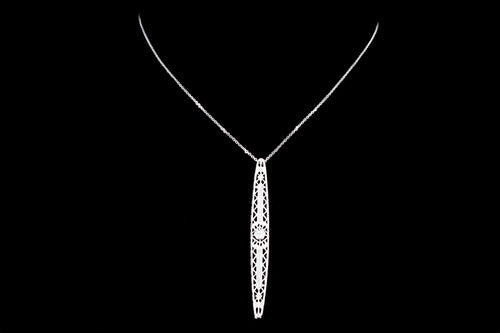 Art Deco 14K White Gold .07 Carat Diamond Bar Pin Conversion Pendant Necklace - Queen May