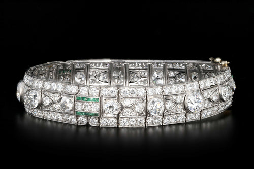 Art Deco Platinum 20 Carat Old European Cut Diamonds Natural Emeralds Bracelet - Queen May