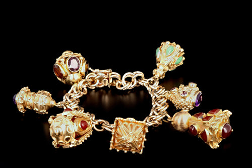 Etruscan Revival 18K & 14K Yellow Gold Charm Bracelet - Queen May