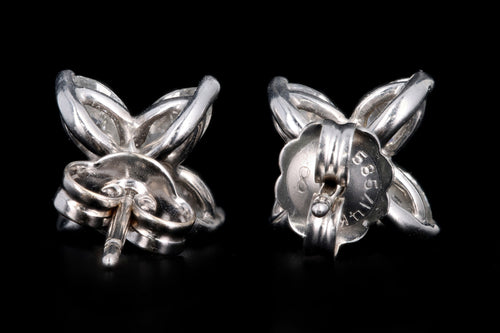 Modern 14K White Gold .75 Carat Marquise Cut Diamond Flower Stud Earrings - Queen May