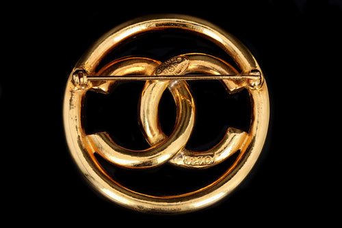 Vintage Chanel Gold Plated CC Brooch - Queen May