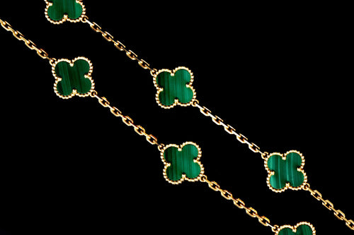 Van Cleef and Arpels 18K Alhambra 20 Motifs Malachite Long Necklace - Queen May