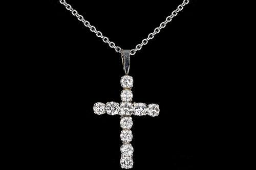 Modern 18K White Gold 1 CTW Round Brilliant Cut Diamond Cross Pendant Necklace - Queen May