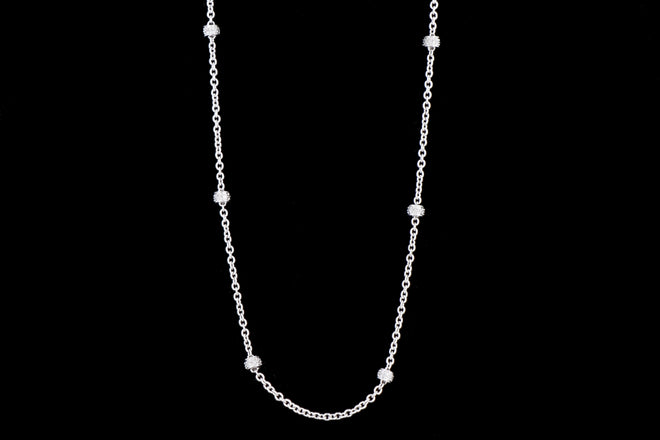 Modern 14K White Gold .10 Carat Single Cut Diamond Station Necklace - Queen May