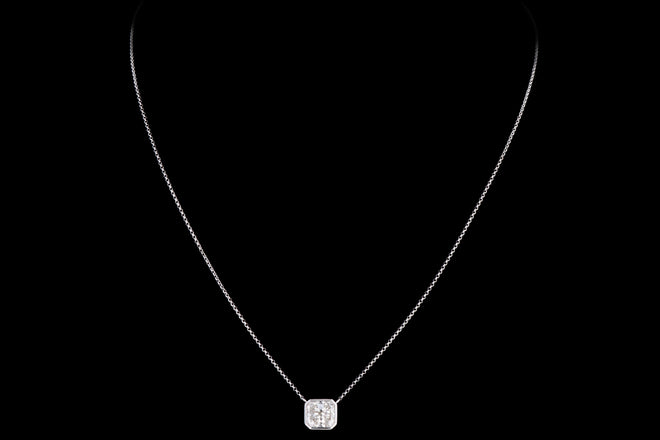 18K White Gold 2.02 Carat Radiant Diamond Bezel Pendant Necklace - Queen May
