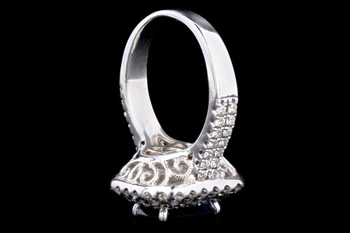 Modern 18K White Gold 2.44 Carat Sapphire & Diamond Double Halo Ring - Queen May