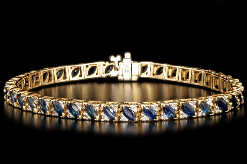 Vintage 14K Yellow Gold 4.5 Carat Marquise Cut Natural Sapphire & Diamond Bracelet - Queen May