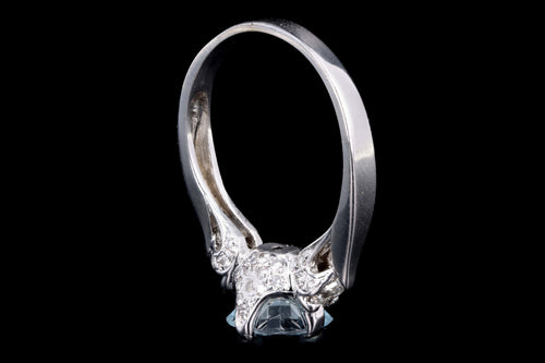 Modern 14K White Gold 1.24 Carat Mixed Cushion Cut Aquamarine & Diamond Ring - Queen May