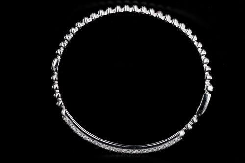 18K White, Yellow, or Rose Gold 2.05 Carat Total Weight Diamond Pave Bar Beaded Bangle - Queen May