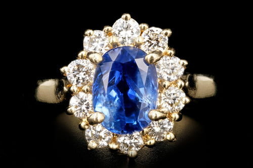 Modern 14K Yellow Gold 2.18 Natural Sapphire and Diamond Halo Ring - Queen May