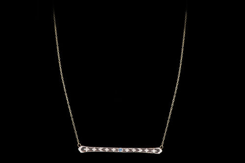 Art Deco 14K & Platinum Natural No Heat Natural Sapphire Bar Pin Conversion Necklace - Queen May