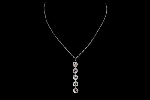 Modern 18K White Gold Multi Color Sapphire & Diamond Pendant Necklace - Queen May