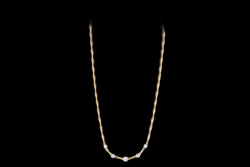 Vintage 14K Yellow Gold Bamboo Diamond Necklace - Queen May