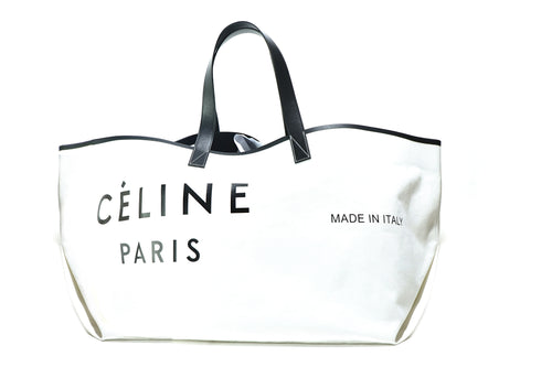 Celine Textile Large Made In Italy Tote White Black - Queen May