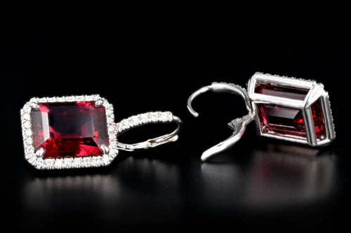 New 14K & 18K White Gold 19.1 Carat Rubellite Tourmaline and Diamond Halo Earrings - Queen May